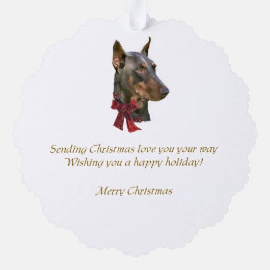 Doberman Pinscher Kerstmis Ornament Kaart (Achterkant)