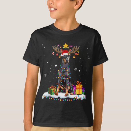 Doberman Pinscher Kerstmis Rendier Kerstlig T-shirt (Voorkant)