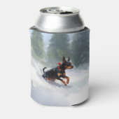 Doberman Pinscher Kerstsneeuw winter Blikjeskoeler (Blikje Achterkant)
