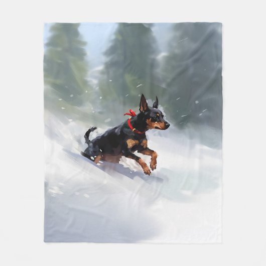 Doberman Pinscher Kerstsneeuw winter Fleece Deken (Voorkant)