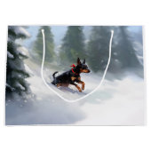 Doberman Pinscher Kerstsneeuw winter Groot Cadeauzakje (Voorkant)