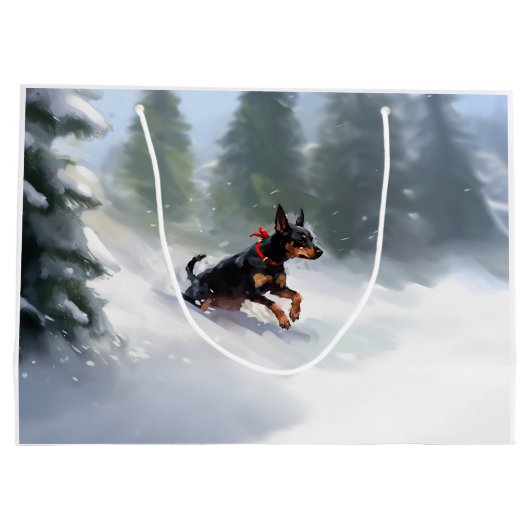 Doberman Pinscher Kerstsneeuw winter Groot Cadeauzakje (Achterkant)