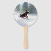 Doberman Pinscher Kerstsneeuw winter Handwaaier (Voorkant)