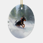 Doberman Pinscher Kerstsneeuw winter Keramisch Ornament (Rechts)