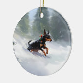Doberman Pinscher Kerstsneeuw winter Keramisch Ornament (Links)