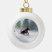 Doberman Pinscher Kerstsneeuw winter Keramische Bal Ornament (Voorkant)