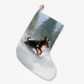 Doberman Pinscher Kerstsneeuw winter Kleine Kerstsok (Voorkant (Hangend))
