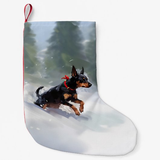 Doberman Pinscher Kerstsneeuw winter Kleine Kerstsok (Voorkant)