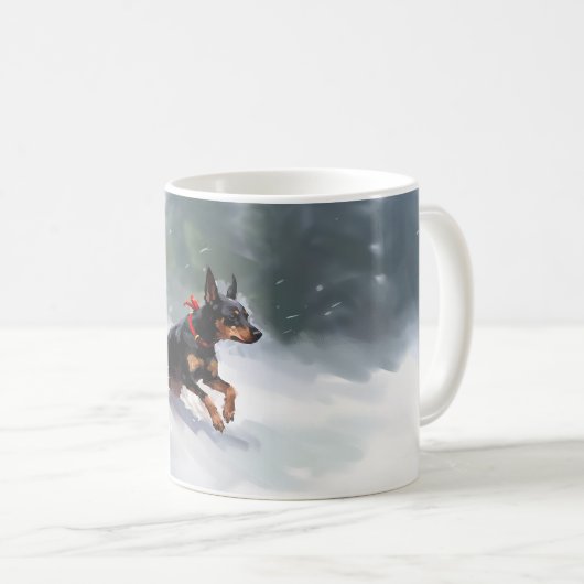 Doberman Pinscher Kerstsneeuw winter Koffiemok (Voorkant rechts)
