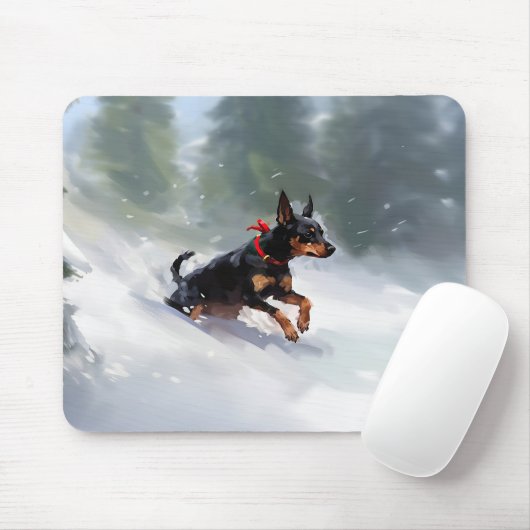 Doberman Pinscher Kerstsneeuw winter Muismat (Met muis)