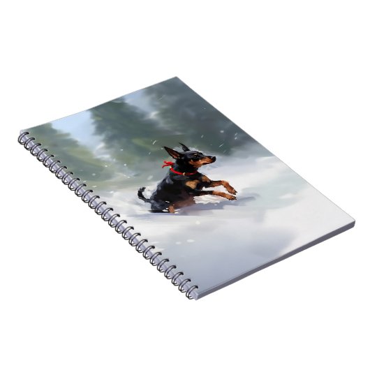 Doberman Pinscher Kerstsneeuw winter Notitieboek (Rechterzijde)