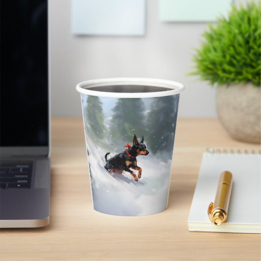 Doberman Pinscher Kerstsneeuw winter Papieren Bekers (Insitu)