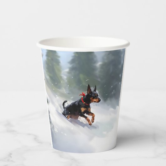 Doberman Pinscher Kerstsneeuw winter Papieren Bekers (Achterkant)