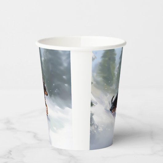 Doberman Pinscher Kerstsneeuw winter Papieren Bekers (Links)