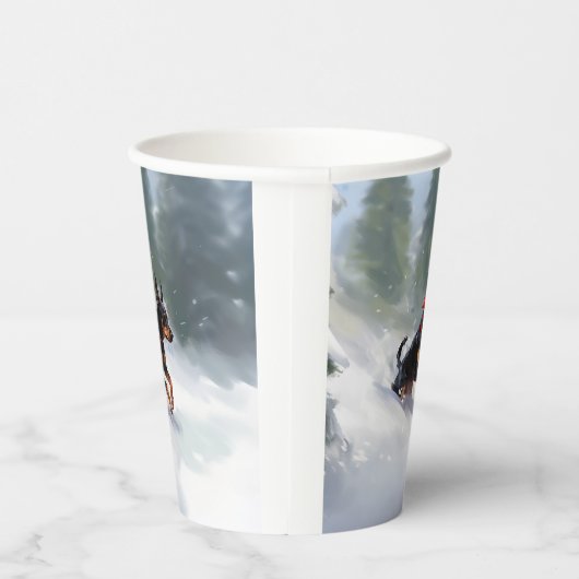 Doberman Pinscher Kerstsneeuw winter Papieren Bekers (Rechts)