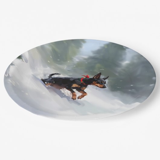 Doberman Pinscher Kerstsneeuw winter Papieren Bordje (Gekanteld)