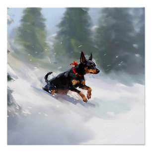 Doberman Pinscher Kerstsneeuw winter Perfect Poster