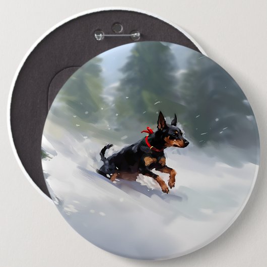 Doberman Pinscher Kerstsneeuw winter Ronde Button 6,0 Cm (Voorkant /achterkant)