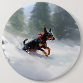 Doberman Pinscher Kerstsneeuw winter Ronde Button 6,0 Cm (Voorkant)
