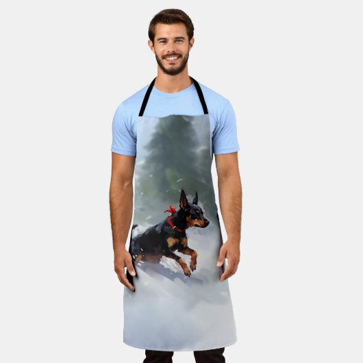 Doberman Pinscher Kerstsneeuw winter Schort (Gedragen)