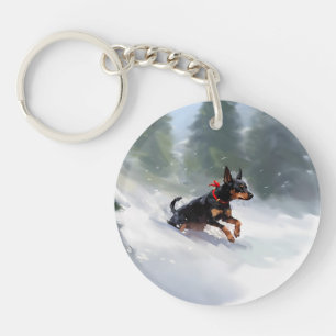 Doberman Pinscher Kerstsneeuw winter Sleutelhanger