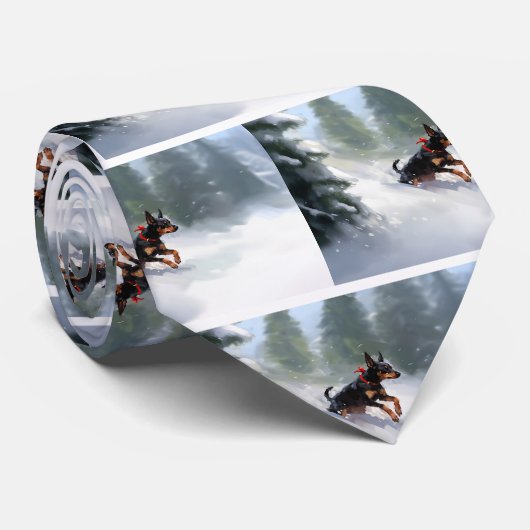 Doberman Pinscher Kerstsneeuw winter Stropdas (Opgerold)