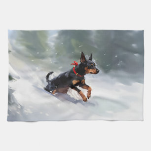 Doberman Pinscher Kerstsneeuw winter Theedoek