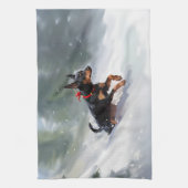 Doberman Pinscher Kerstsneeuw winter Theedoek (Verticaal)