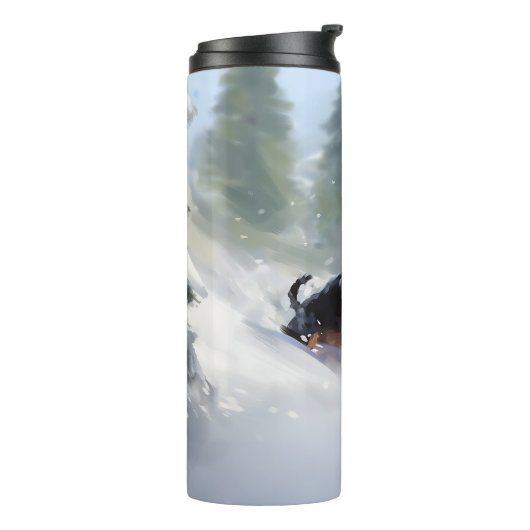 Doberman Pinscher Kerstsneeuw winter Thermosbeker (Gedraaid links)