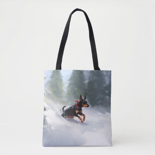 Doberman Pinscher Kerstsneeuw winter Tote Bag (Voorkant)