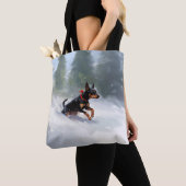Doberman Pinscher Kerstsneeuw winter Tote Bag (Dichtbij)