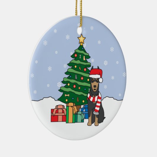Doberman Pinscher-kerstversiering Keramisch Ornament (Rechts)