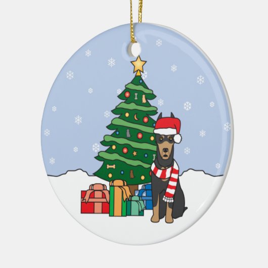 Doberman Pinscher-kerstversiering Keramisch Ornament (Links)