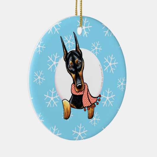 Doberman Pinscher laat het sneeuwen Keramisch Ornament (Rechts)