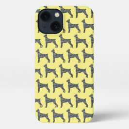 Doberman Pinscher Leuke Hond Silhouet Grid Geel iPhone 13 Hoesje