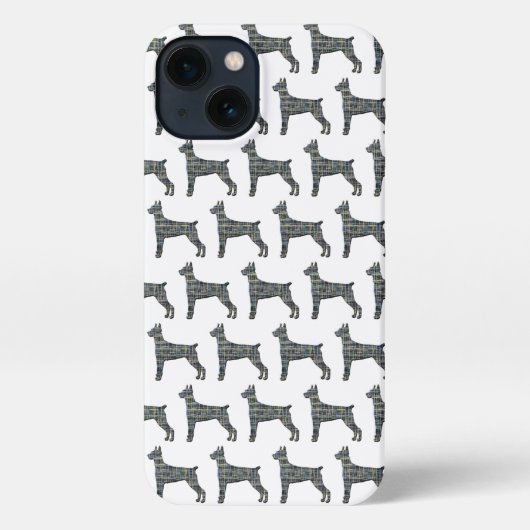 Doberman Pinscher Leuke Hond Silhouet Grid Wit iPhone Hoesje (Achterkant)