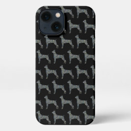Doberman Pinscher Leuke Hond Silhouet Grid Zwart iPhone 13 Hoesje