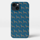 Doberman Pinscher Leuke Hond Silhouet Raster Blauw iPhone Hoesje (Achterkant)