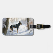 Doberman Pinscher liet het sneeuwen Kerstmis Bagagelabel (Voorkant horizontaal)