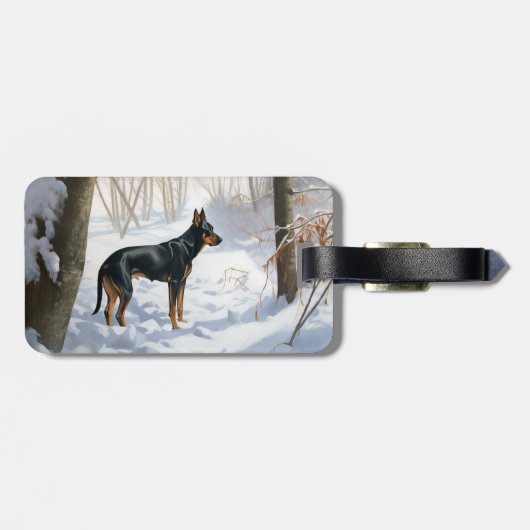 Doberman Pinscher liet het sneeuwen Kerstmis Bagagelabel (Achterkant horizontaal)