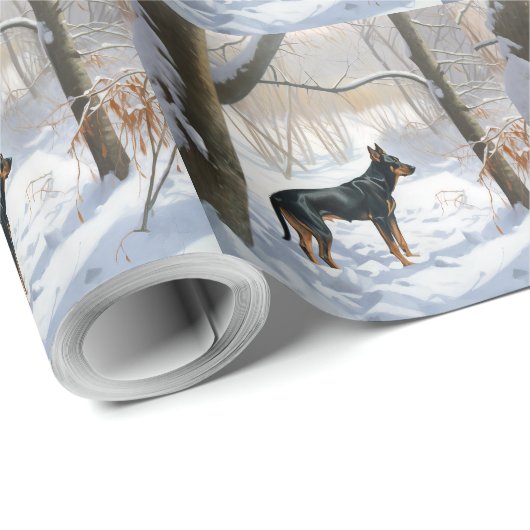 Doberman Pinscher liet het sneeuwen Kerstmis Cadeaupapier (Rol Hoek)