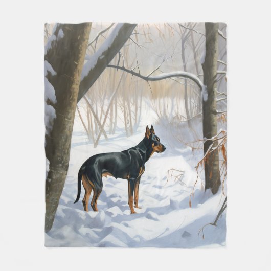 Doberman Pinscher liet het sneeuwen Kerstmis Fleece Deken (Voorkant)