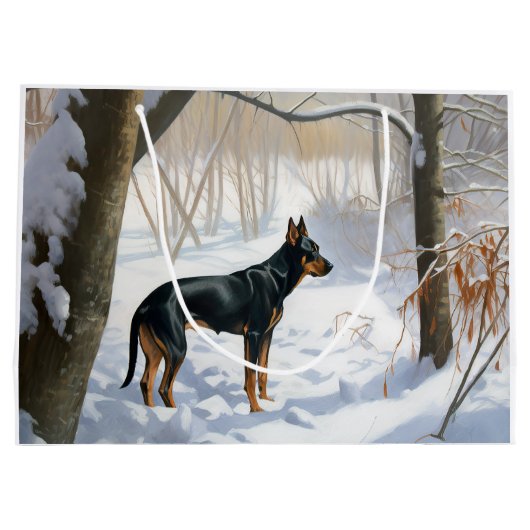 Doberman Pinscher liet het sneeuwen Kerstmis Groot Cadeauzakje (Achterkant)