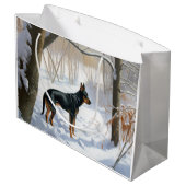 Doberman Pinscher liet het sneeuwen Kerstmis Groot Cadeauzakje (Achterkant Gekanteld)