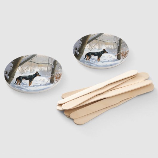 Doberman Pinscher liet het sneeuwen Kerstmis Handwaaier (Niet-gemonteerd)