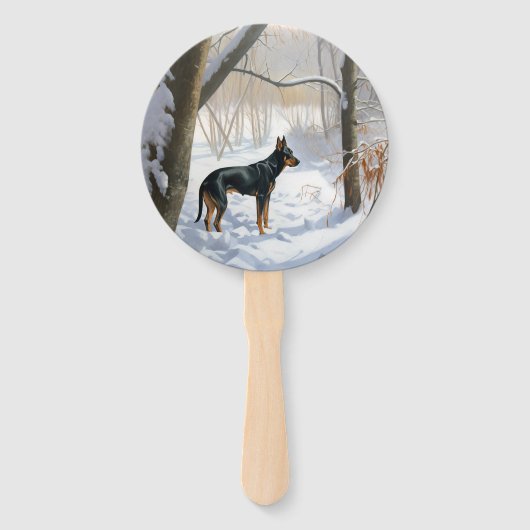 Doberman Pinscher liet het sneeuwen Kerstmis Handwaaier (Voorkant)