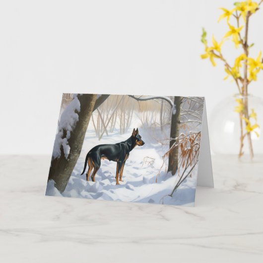 Doberman Pinscher liet het sneeuwen Kerstmis Kaart (Gele Bloem)