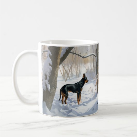 Doberman Pinscher liet het sneeuwen Kerstmis Koffiemok (Links)