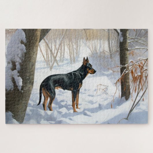 Doberman Pinscher liet het sneeuwen Kerstmis Legpuzzel (Horizontaal)