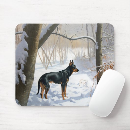Doberman Pinscher liet het sneeuwen Kerstmis Muismat (Met muis)